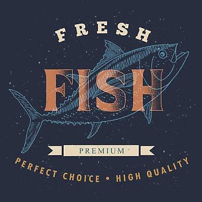 EPS 해외이미지 영어 리본 일러스트 어류 타이포그라피 사람없음 빈티지 남색 참치 라인아트 해산물 해외202309 해외일러스트 문자 선 컬러 컨셉 수중동물 파일형식 벡터