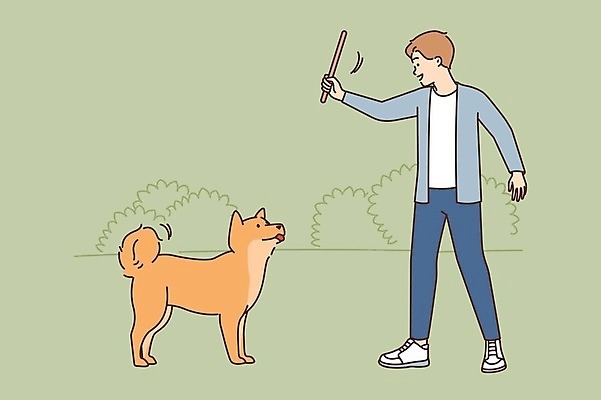 EPS 해외이미지 전신 남자 행복 반려견 일러스트 놀이 한명 성인 막대기 개 반려 성인남자한명만 해외202309 해외일러스트 1 감정 포유류 사람 반려동물 남자한명만 성인남자만 파일형식 벡터