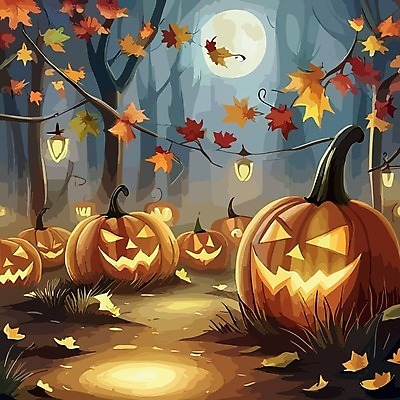 EPS 해외이미지 나무 일러스트 호박 사람없음 어둠 할로윈 야간 잭오랜턴 해외202309 해외일러스트 자연요소 식물 채소 파일형식 벡터