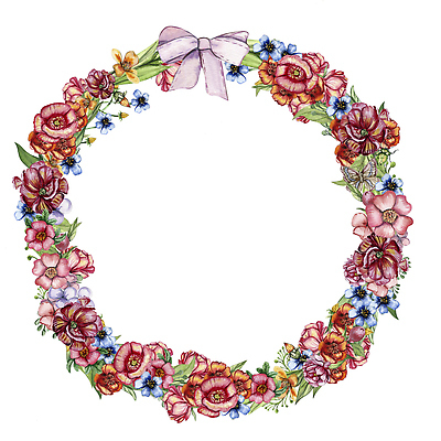 JPG 해외이미지 꽃 리본 나비 잎 일러스트 프레임 사람없음 화환 원형 화려 해외202309 해외일러스트 도형 식물 곤충 컨셉 파일형식