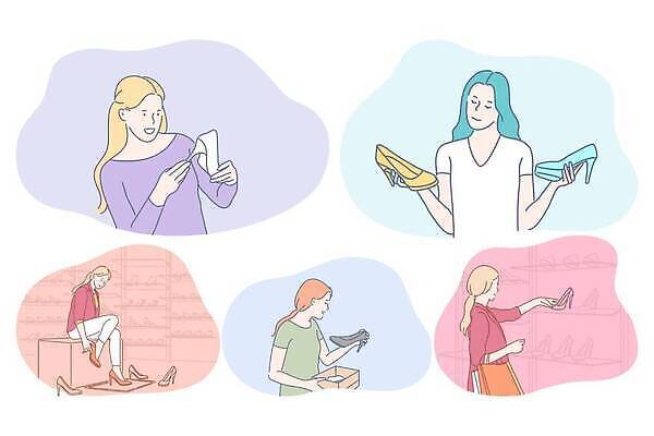 EPS 해외이미지 모델 캐릭터 라이프스타일 디자인 옷 여자 행복 신발 일러스트 사람 쇼핑 세트 뷰티 유행 세일 상점 화려 시장 플랫 우아함 구매 옷걸이 만화 쇼핑몰 수집 고객 소매 부티크 스타일 벡터 해외202309 해외일러스트 일러캐릭터 감정 컨셉 생활 파일형식