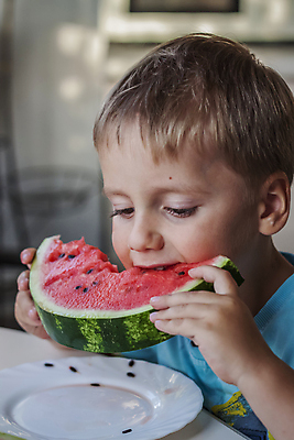 포토 JPG 해외이미지 접시 남자 어린이 조각 수박 한명 들기 소년 상반신 먹기 수박씨 소년한명만 해외202309 해외포토 1 식기 과일 모션 씨앗 사람 남자한명만 소년만 파일형식