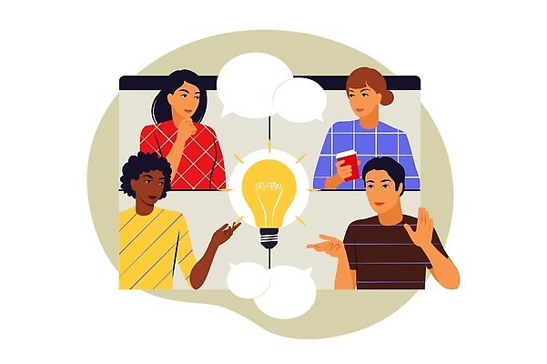 EPS 해외이미지 직업 행복 백그라운드 컨셉 일러스트 회사 비즈니스 전구 통신 상상 성공 협력 아이디어 창조 사람 빛 컴퓨터 업무 그룹 플랫 토론 만화 종업원 심볼 해결 혁명 개발 지원 프로젝트 벡터 콜라보레이션 브레인스토밍 해외202309 해외일러스트 감정 전자제품 작업 파일형식