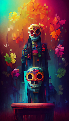 포토 JPG 해외이미지 전통 문화 컬러 벽지 멕시코 미술 사람없음 컬러풀 죽음 제단 해골모형 해외202309 해외포토 북아메리카 문화예술 모형 파일형식