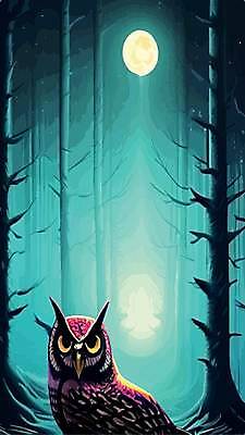 EPS 해외이미지 나무 야생동물 일러스트 사람없음 야간 숲 부엉이 삼림지대 해외202309 해외일러스트 자연요소 식물 동물 조류 파일형식 벡터