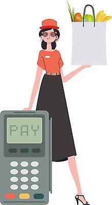 EPS 해외이미지 전신 여자 유니폼 채소 일러스트 한명 들기 성인 쇼핑백 배송 택배 성인여자한명만 해외202309 해외일러스트 1 옷 가방 모션 사람 운송업 여자한명만 성인여자만 파일형식 벡터