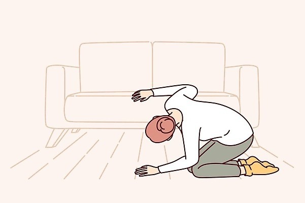 EPS 해외이미지 전신 여자 일러스트 바닥 한명 성인 소파 무릎꿇기 찾기 성인여자한명만 해외202309 해외일러스트 1 의자 모션 사람 여자한명만 성인여자만 파일형식 벡터