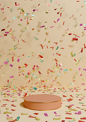 포토 JPG 해외이미지 백그라운드 사람없음 파티 공간 축하 원형 꽃가루 베이지색 포디움 해외202309 해외포토 도형 컬러 컨셉 이벤트 무대 가루 파일형식