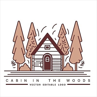 EPS 해외이미지 나무 선 일러스트 사람없음 숲속 오두막 심볼 살구색 해외202309 해외일러스트 식물 컬러 숲 파일형식 벡터