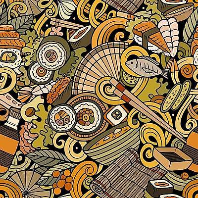 EPS 해외이미지 백그라운드 잎 패턴 일러스트 젓가락 추상 어류 사람없음 컬러풀 초밥 낙서 간장 국물 김발 롤스시 일본음식 해외202309 해외일러스트 식물 음식 컬러 무늬 수저 수중동물 양념 파일형식 벡터