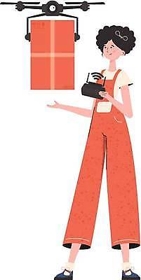 EPS 해외이미지 전신 여자 일러스트 미래 한명 들기 손짓 성인 화물 고객 스마트 배송 택배상자 로봇산업 드론 조종장치 성인여자한명만 해외202309 해외일러스트 1 산업 컨셉 모션 사람 상자 장비 운송업 로봇 택배 여자한명만 성인여자만 파일형식 벡터