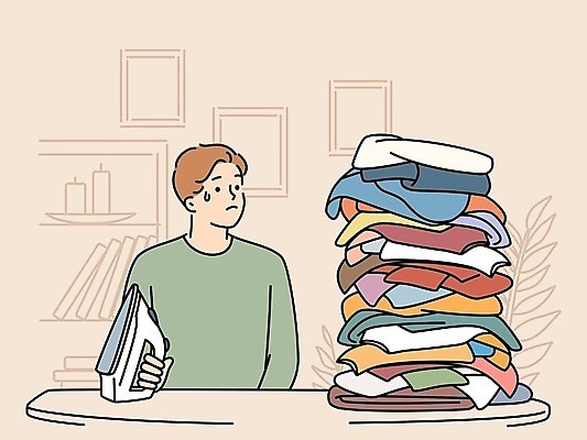 EPS 해외이미지 옷 남자 가사 일러스트 스트레스 피곤 한명 상반신 성인 잡기 다리미 곤란 성인남자한명만 해외202309 해외일러스트 1 컨셉 모션 사람 가전제품 남자한명만 성인남자만 파일형식 벡터