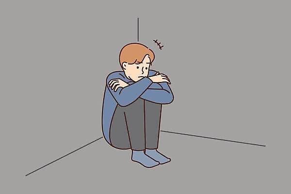 EPS 해외이미지 전신 남자 일러스트 스트레스 피곤 한명 성인 찡그림 불안 웅크림 우울감 성인남자한명만 해외202309 해외일러스트 1 감정 컨셉 모션 표정 사람 남자한명만 성인남자만 파일형식 벡터