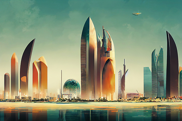 JPG 해외이미지 바다 일러스트 하늘 빌딩 사람없음 물 컬러풀 도시 분위기 해외202309 해외일러스트 자연요소 컬러 컨셉 건물 파일형식