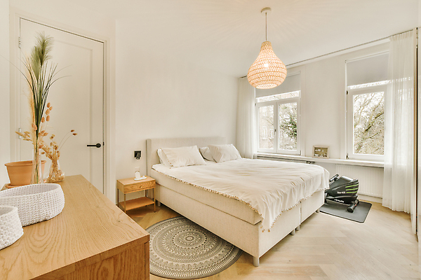 포토 JPG 해외이미지 화분 가구 창문 전등 실내 사람없음 내부 인테리어 문 카펫 침실 방 침대 커튼 리빙 해외202309 해외포토 디자인 생활용품 조명 파일형식