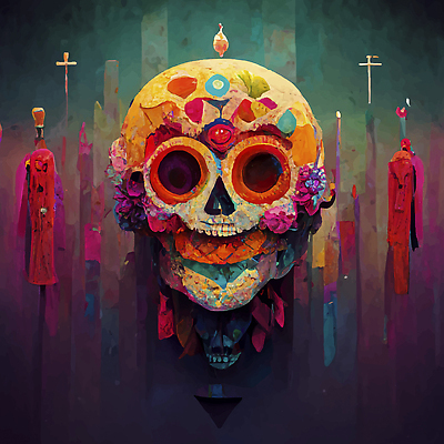 포토 JPG 해외이미지 전통 문화 컬러 벽지 멕시코 미술 사람없음 컬러풀 죽음 제단 해골모형 해외202309 해외포토 북아메리카 문화예술 모형 파일형식