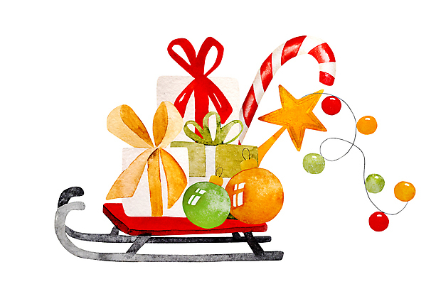 JPG 해외이미지 크리스마스 일러스트 붓터치 사탕 사람없음 선물상자 썰매 번짐 알전구 지팡이사탕 오너먼트 해외202309 해외일러스트 기념일 크리스마스장식 전구 디저트 선물 상자 파일형식 효과