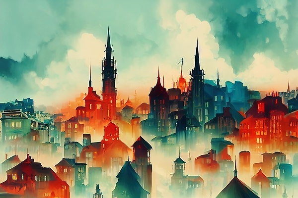 JPG 해외이미지 일러스트 하늘 빌딩 사람없음 컬러풀 도시 분위기 해외202309 해외일러스트 컬러 컨셉 건물 파일형식