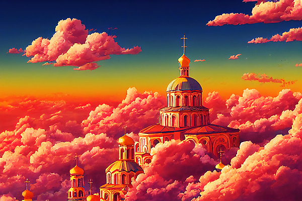 JPG 해외이미지 일러스트 하늘 추상 사람없음 성당 카툰스타일 불가리아 해외202309 해외일러스트 무늬 종교건축 파일형식 남유럽