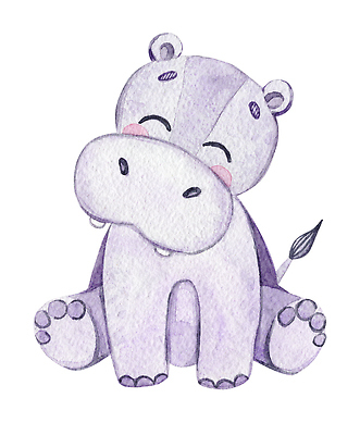 JPG 해외이미지 일러스트 앉기 사람없음 귀여움 손그림 하마 해외202309 해외일러스트 컨셉 포유류 모션 파일형식