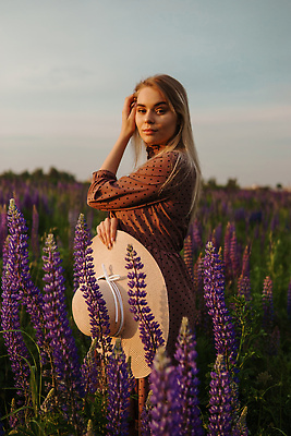 포토 JPG 해외이미지 응시 여자 잎 꽃밭 한명 들기 상반신 성인 야외 뷰티 노을 허브 밀짚모자 내추럴 허브꽃 성인여자한명만 해외202309 해외포토 자연요소 식물 모자_잡화 1 시선 꽃 모션 사람 여자한명만 성인여자만 파일형식