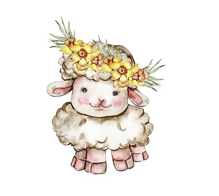 JPG 해외이미지 한마리 일러스트 사람없음 화관 양 해외202309 해외일러스트 1 꽃 포유류 파일형식