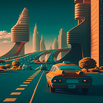 포토 JPG 해외이미지 도로 자동차 사람없음 파란색 도시 사이버펑크 해외202309 해외포토 길 육상교통 컬러 교통시설 파일형식 SF