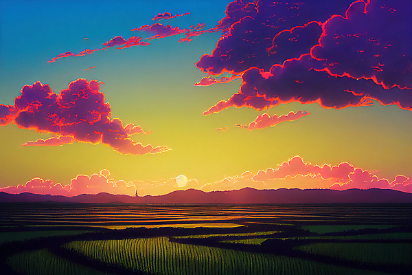 JPG 해외이미지 백그라운드 일러스트 하늘 사람없음 판타지 컬러풀 노을 공상 그라데이션 몽환 해외202309 해외일러스트 자연요소 컬러 컨셉 상상 파일형식