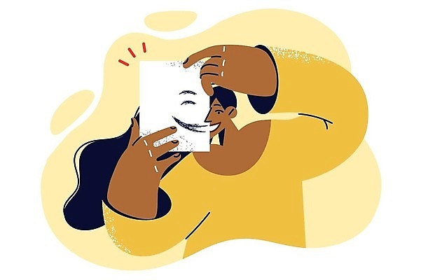 EPS 해외이미지 라이프스타일 여자 행복 종이 일러스트 표정 한명 들기 상반신 성인 노란색 그림 성인여자한명만 해외202309 해외일러스트 1 감정 컬러 모션 사람 생활 여자한명만 성인여자만 파일형식 벡터