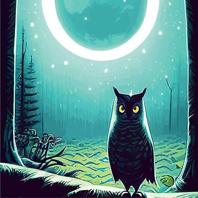 EPS 해외이미지 나무 야생동물 일러스트 사람없음 야간 숲 부엉이 해외202309 해외일러스트 자연요소 식물 동물 조류 파일형식 벡터
