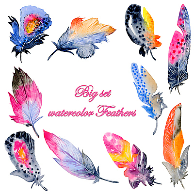 JPG 해외이미지 일러스트 사람없음 세트 컬러풀 화려 깃털 번짐 해외일러스트 컬러 컨셉 파일형식 효과