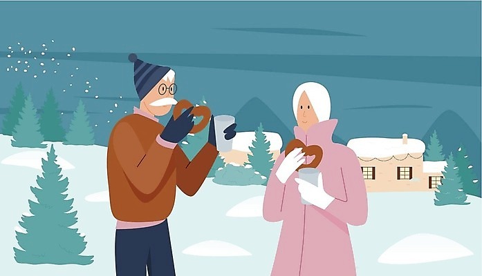 EPS 해외이미지 나무 라이프스타일 여자 노년 남자 겨울 일러스트 주택 들기 상반신 두명 컵 노부부 겨울옷 츄러스 노인만 눈덮임 해외202309 해외일러스트 식물 식기 부부 옷 계절 컨셉 모션 디저트 사람 성인 건물 생활 성인만 파일형식 벡터