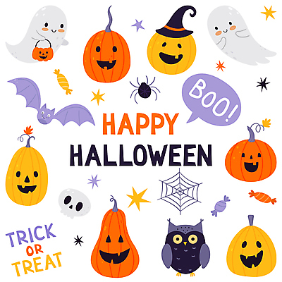 JPG 해외이미지 일러스트 호박 해골 사람없음 할로윈 유령 거미줄 거미 부엉이 박쥐 10월 잭오랜턴 해외202309 해외일러스트 곤충 채소 포유류 조류 뼈 날짜 파일형식