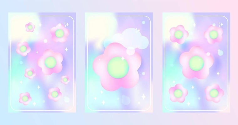 EPS 해외이미지 디자인 꽃 일러스트 사람없음 그래픽 반짝임 세트 컬러풀 비눗방울 그라데이션 홀로그램 해외202309 해외일러스트 식물 컬러 모션 파일형식 벡터