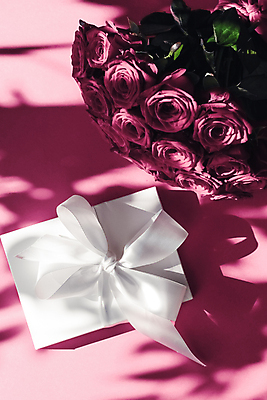 포토 JPG 해외이미지 행복 리본 분홍색 꽃다발 사랑 사람없음 선물상자 로맨틱 해외202309 해외포토 꽃 감정 컬러 컨셉 선물 상자 파일형식