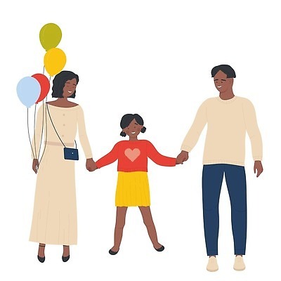 EPS 해외이미지 전신 여자 남자 행복 어린이 일러스트 가족 놀이 엄마 성인 세명 하트 아빠 즐거움 풍선 해외202309 해외일러스트 모양 감정 관계 사람 파일형식 벡터