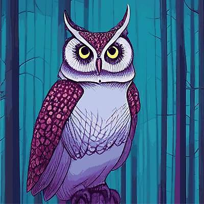 EPS 해외이미지 나무 야생동물 일러스트 사람없음 야간 숲 부엉이 해외202309 해외일러스트 자연요소 식물 동물 조류 파일형식 벡터