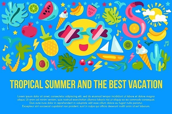 EPS 해외이미지 클립아트 템플릿 디자인 배너 포스터 바다 컬러 섬 여행 백그라운드 과일 일러스트 텍스트 휴가 휴식 타이포그라피 장식 여름 태양 파티 우주 방 플랫 낙서 만화 휴양지 레이아웃 하와이 초대 손그림 고립 엘리먼트 이국적 파라다이스 레터링 벡터 카피스페이스 해외202309 해외일러스트 자연요소 문자 계절 컨셉 이벤트 미국 공백 장소 파일형식