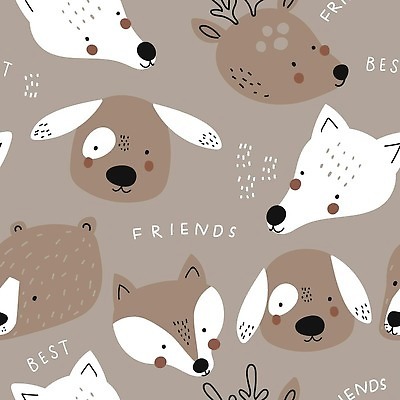 EPS 해외이미지 디자인 패턴 일러스트 곰 벽지 사슴 사람없음 친구 갈색 귀여움 강아지 늑대 해외202309 해외일러스트 동물 컬러 컨셉 무늬 포유류 관계 반려동물 개 파일형식 벡터