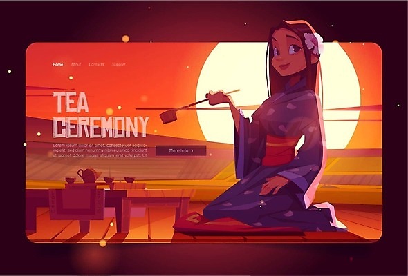 EPS 해외이미지 전신 여자 일러스트 한명 앉기 성인 빨간색 일몰 기모노 만화 성인여자한명만 해외202309 해외일러스트 1 컬러 모션 사람 노을 일본전통의상 여자한명만 성인여자만 파일형식 벡터