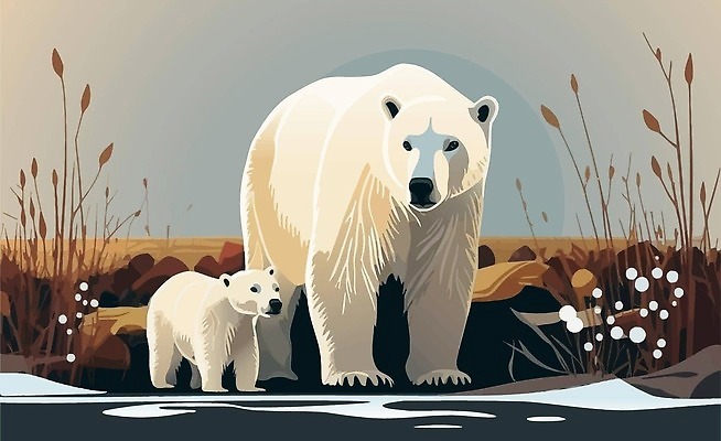 EPS 해외이미지 야생동물 새끼 두마리 일러스트 자연 사람없음 큼 북극곰 해외202309 해외일러스트 동물 2 곰 크기 생태계 파일형식 벡터