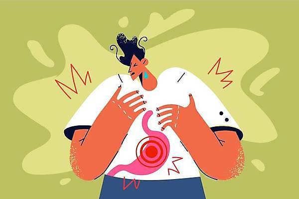 EPS 해외이미지 남자 일러스트 한명 성인 고통 환자 찡그림 위장 목통증 위장질환 트러블 성인남자한명만 해외202309 해외일러스트 1 감정 의학 표정 사람 장기_의학 질병 남자한명만 성인남자만 파일형식 벡터