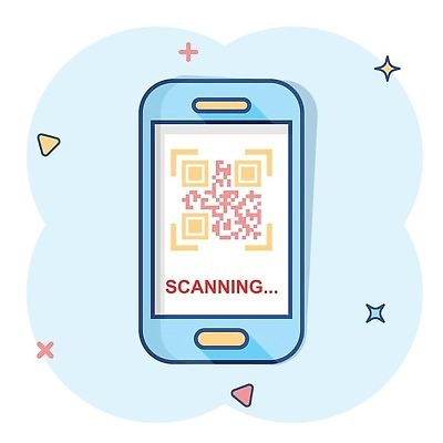 EPS 해외이미지 하늘색 일러스트 사람없음 반짝임 스마트폰 심볼 심플 QR코드 스캔 해외202309 해외일러스트 모션 파란색 핸드폰 스마트기기 파일형식 벡터