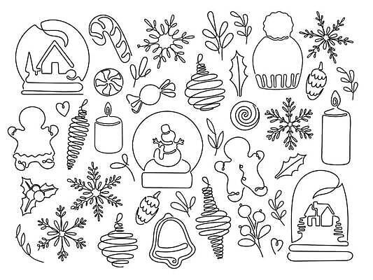 EPS 해외이미지 디자인 선 백그라운드 크리스마스 겨울 일러스트 휴가 새로움 미술 그래픽 장식 세트 검은색 흰색 축하 눈송이 12월 수집 연도 심볼 윤곽 고립 엘리먼트 벡터 해외202309 해외일러스트 계절 기념일 컬러 컨셉 문화예술 눈_날씨 날짜 파일형식