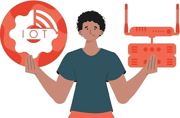 EPS 해외이미지 남자 일러스트 한명 들기 상반신 성인 원형 톱니바퀴 와이파이 사물인터넷 성인남자한명만 해외202309 해외일러스트 도형 1 모션 정보기술 사람 무선인터넷 남자한명만 성인남자만 파일형식 벡터