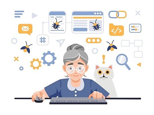 EPS 해외이미지 캐릭터 응시 여자 노년 할머니 컨셉 일러스트 돋보기 정보기술 사람 노트북 컴퓨터 자료 웹 시험 업무 벌레 만화 은퇴 분석 검색 문제 실수 온라인 점검 발견 소프트웨어 오류 자동화 제어 프로그래머 프로그래밍 벡터 해외202309 해외일러스트 일러캐릭터 직업 시선 교육 곤충 인터넷 기술 성인 전자제품 작업 개발 파일형식