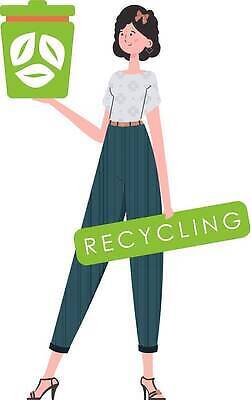 EPS 해외이미지 전신 여자 일러스트 한명 들기 성인 재활용 쓰레기통 보호 에코 친환경 성인여자한명만 해외202309 해외일러스트 1 컨셉 모션 사람 환경 여자한명만 성인여자만 파일형식 벡터