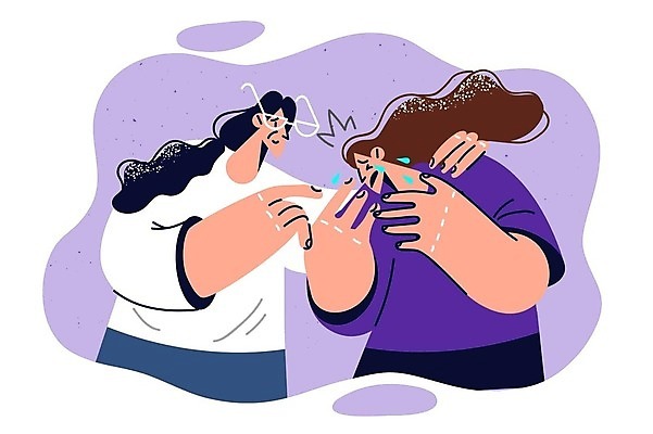 EPS 해외이미지 여자 일러스트 스트레스 성인 두명 의사 울음 눈물 위로 돌봄 우울증 정신과 정신과의사 성인여자만 심리치료 해외202309 해외일러스트 감정 모션 표정 병원 사람 치료 의료진 질병 심리 여자만 성인만 파일형식 벡터