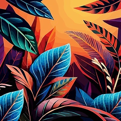 EPS 해외이미지 백그라운드 잎 일러스트 추상 미술 사람없음 일몰 보테니컬아트 트로피컬아트 해외202309 해외일러스트 식물 무늬 문화예술 노을 그림 파일형식 벡터