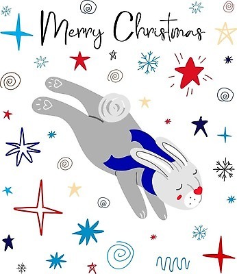 EPS 해외이미지 한마리 별 크리스마스 일러스트 크리스마스카드 사람없음 반짝임 흰색 토끼 빈티지 해외202309 해외일러스트 자연요소 1 기념일 컬러 컨셉 포유류 모션 카드_감사 반려동물 파일형식 벡터